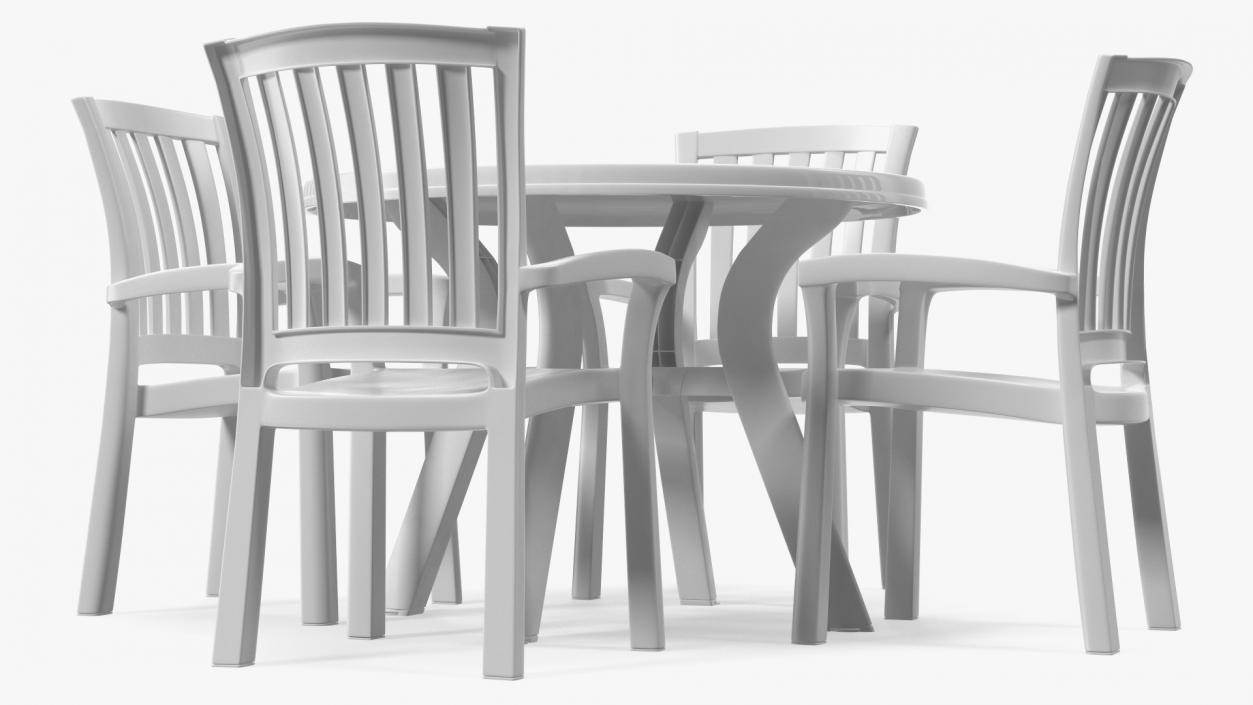 3D White Plastic Table With Chairs