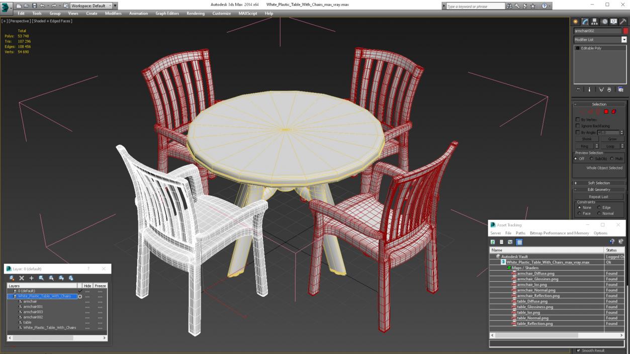 3D White Plastic Table With Chairs