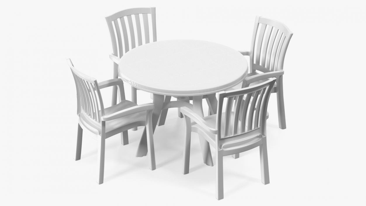 3D White Plastic Table With Chairs