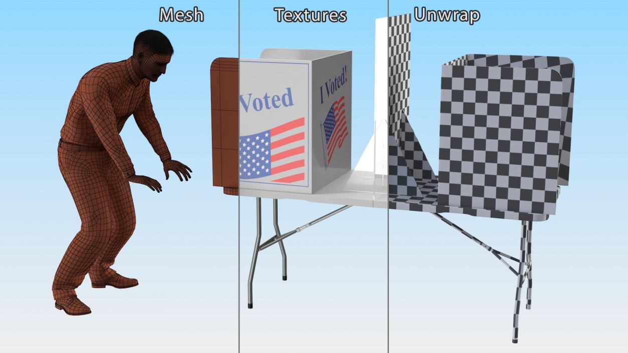 Man with Voting Table Fur Rigged 3D