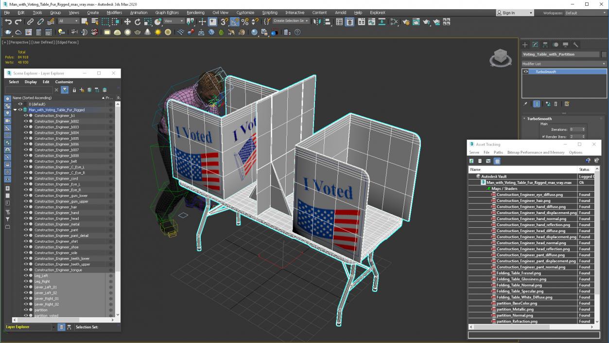 Man with Voting Table Fur Rigged 3D