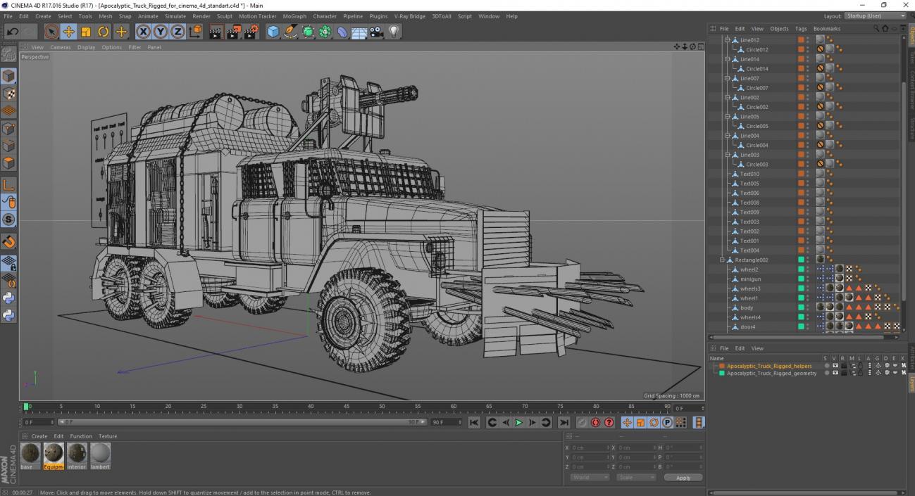 3D Apocalyptic Truck Rigged for Cinema 4D model