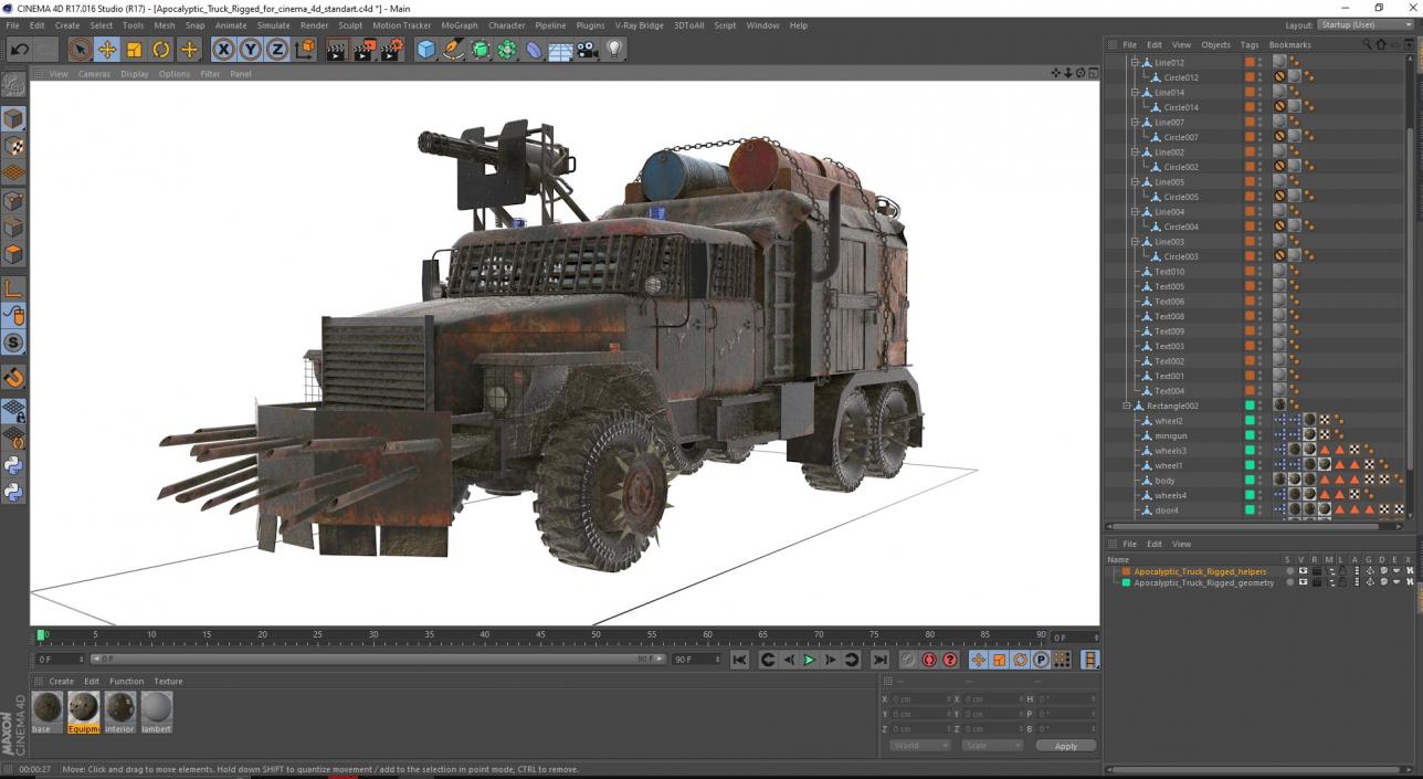 3D Apocalyptic Truck Rigged for Cinema 4D model