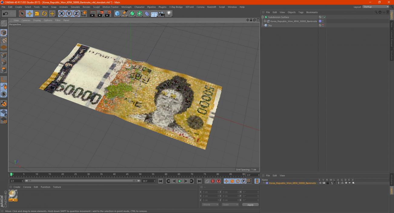 Korea Republic Won KRW 50000 Banknote 3D