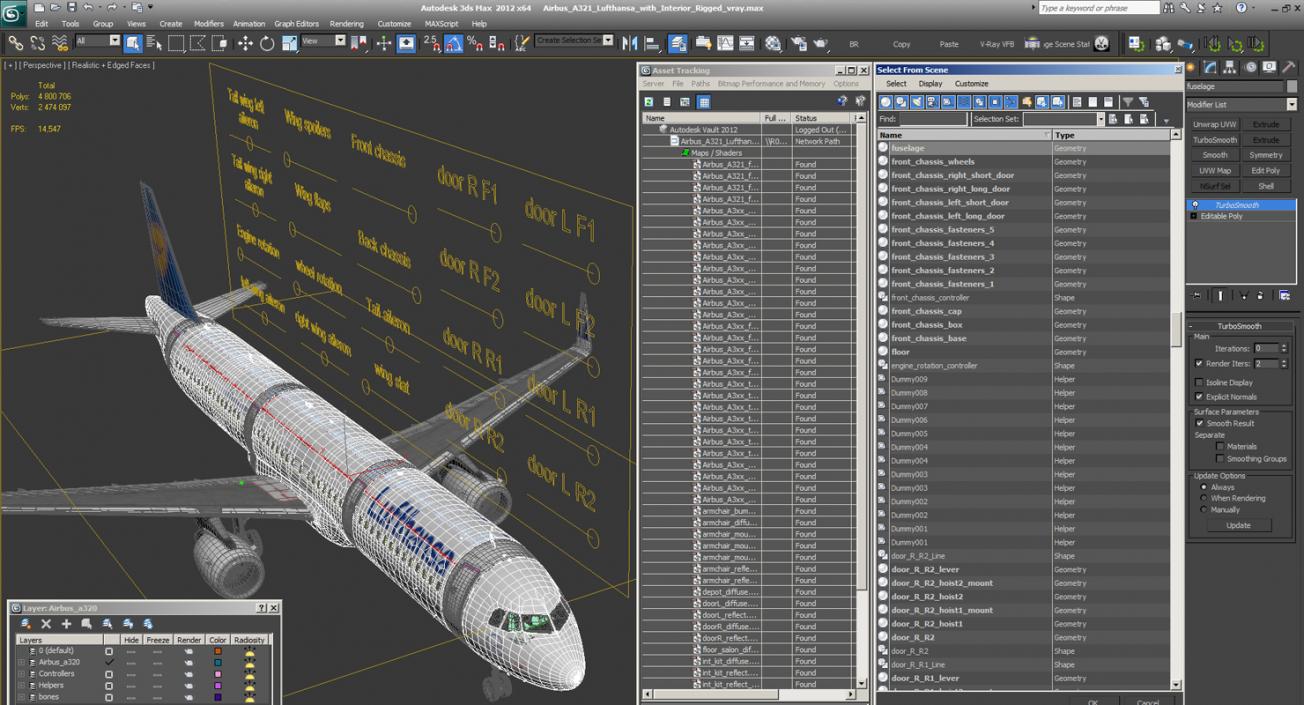 Airbus A321 Lufthansa with Interior Rigged 3D