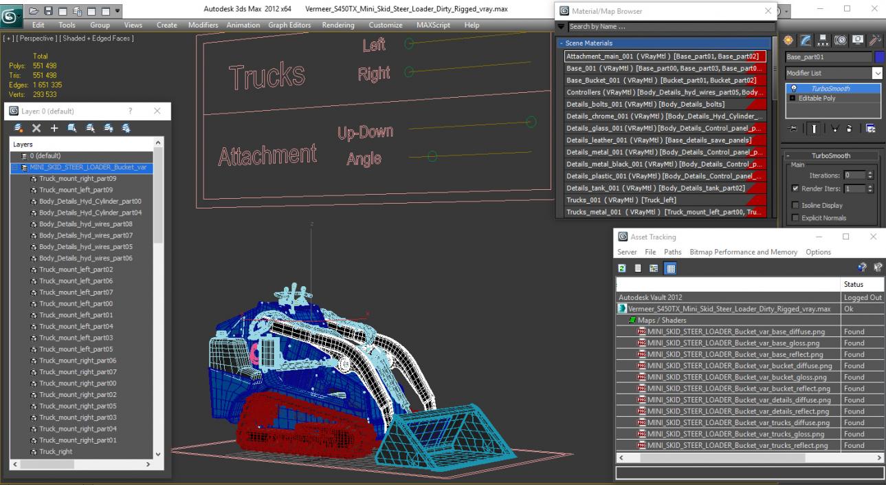 Mini Skid Steer with Bucket Rigged 3D model