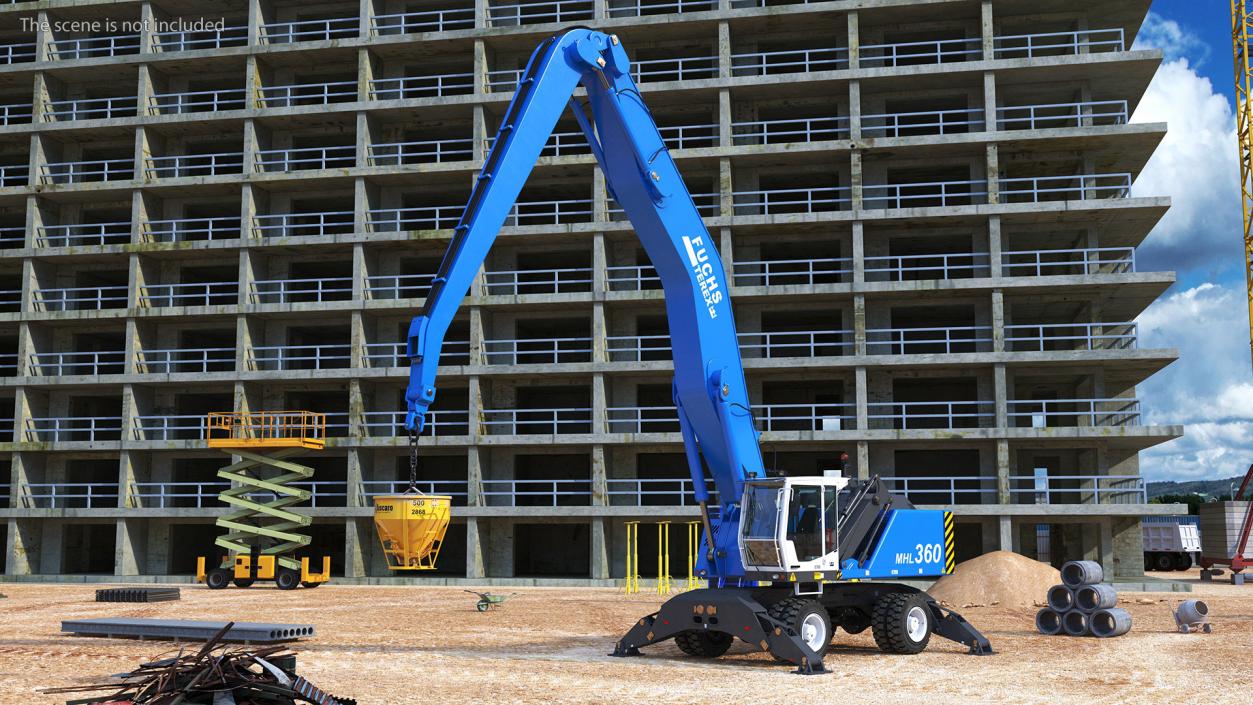 Industrial Crane with Concrete Bucket 3D