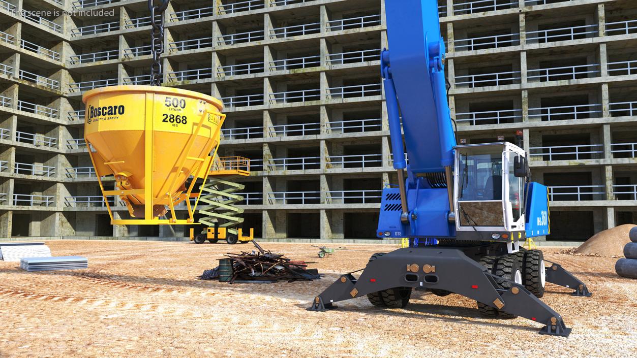 Industrial Crane with Concrete Bucket 3D