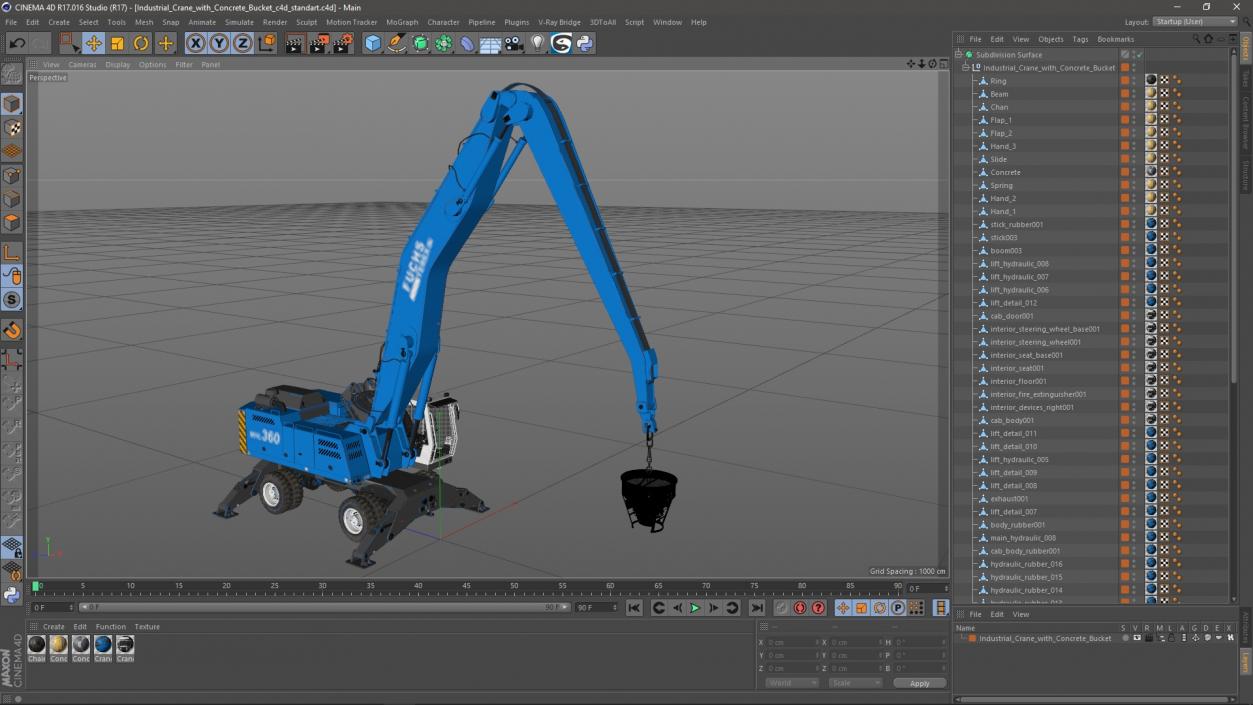 Industrial Crane with Concrete Bucket 3D