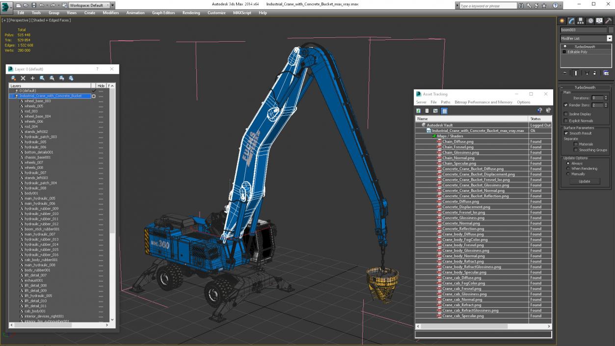 Industrial Crane with Concrete Bucket 3D