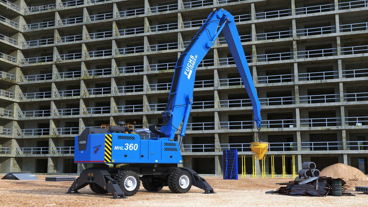 Industrial Crane with Concrete Bucket 3D