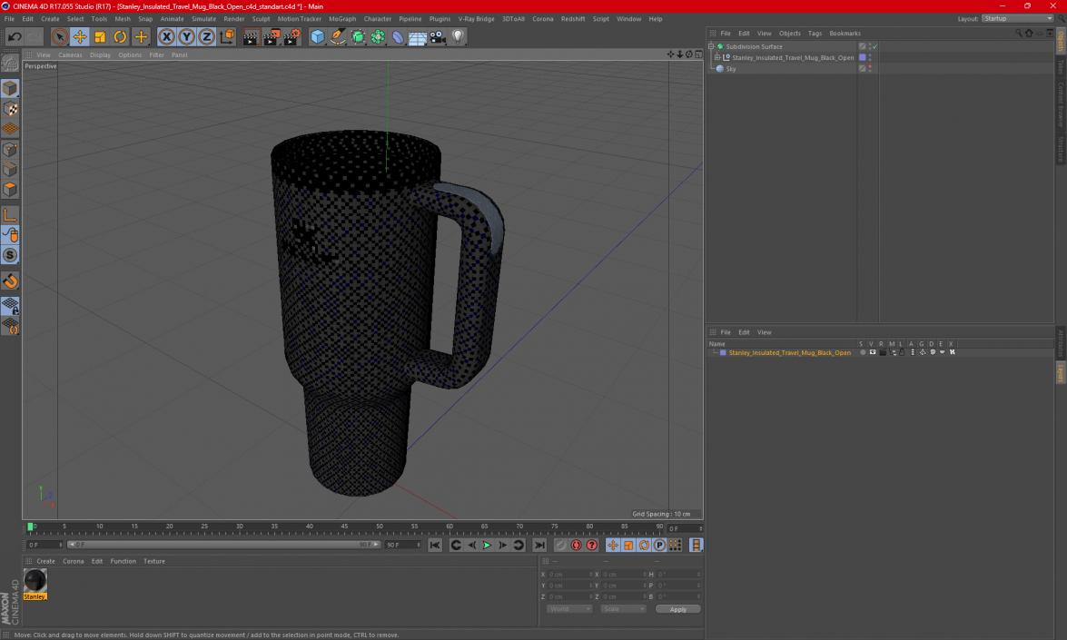 Stanley Insulated Travel Mug Black Open 3D model
