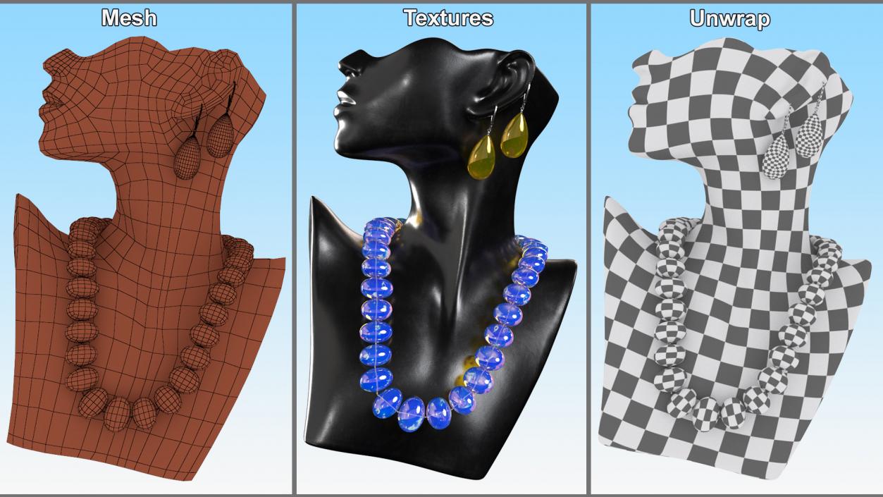 3D model Bust Display with Jewelry