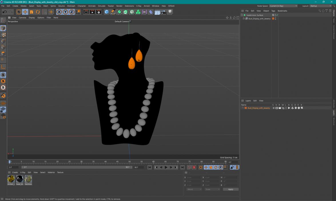 3D model Bust Display with Jewelry