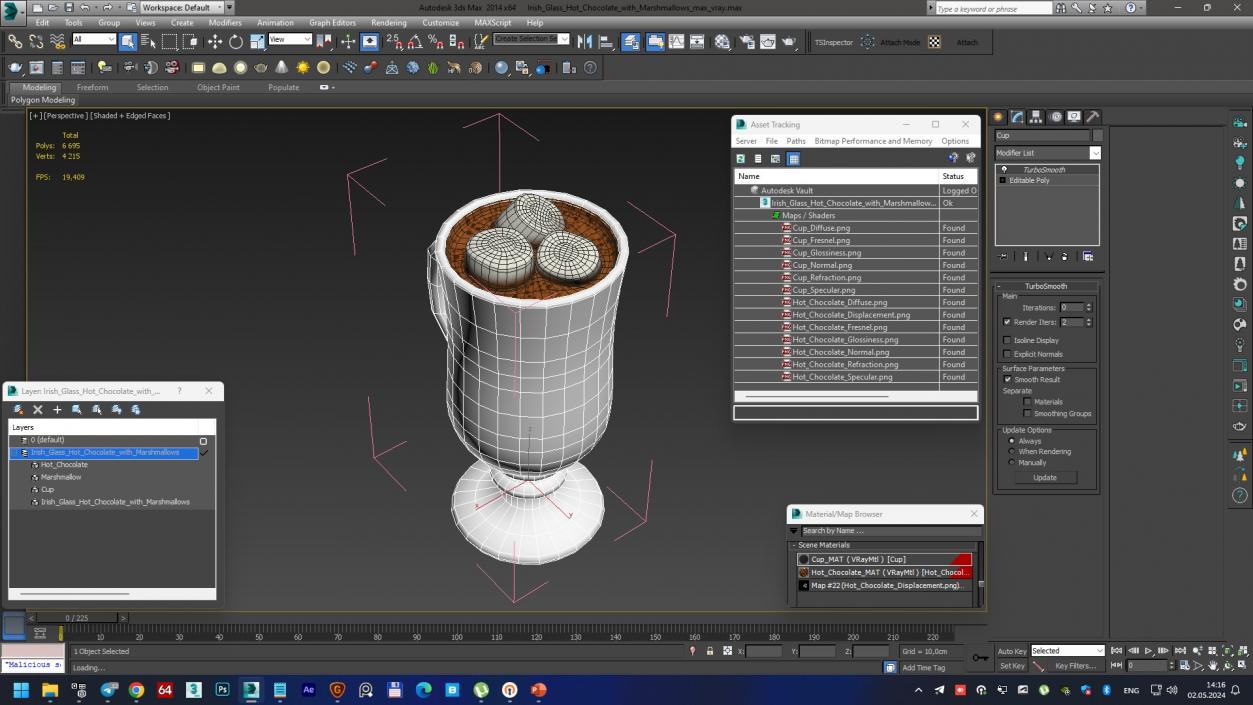 3D model Irish Glass Hot Chocolate with Marshmallows 2