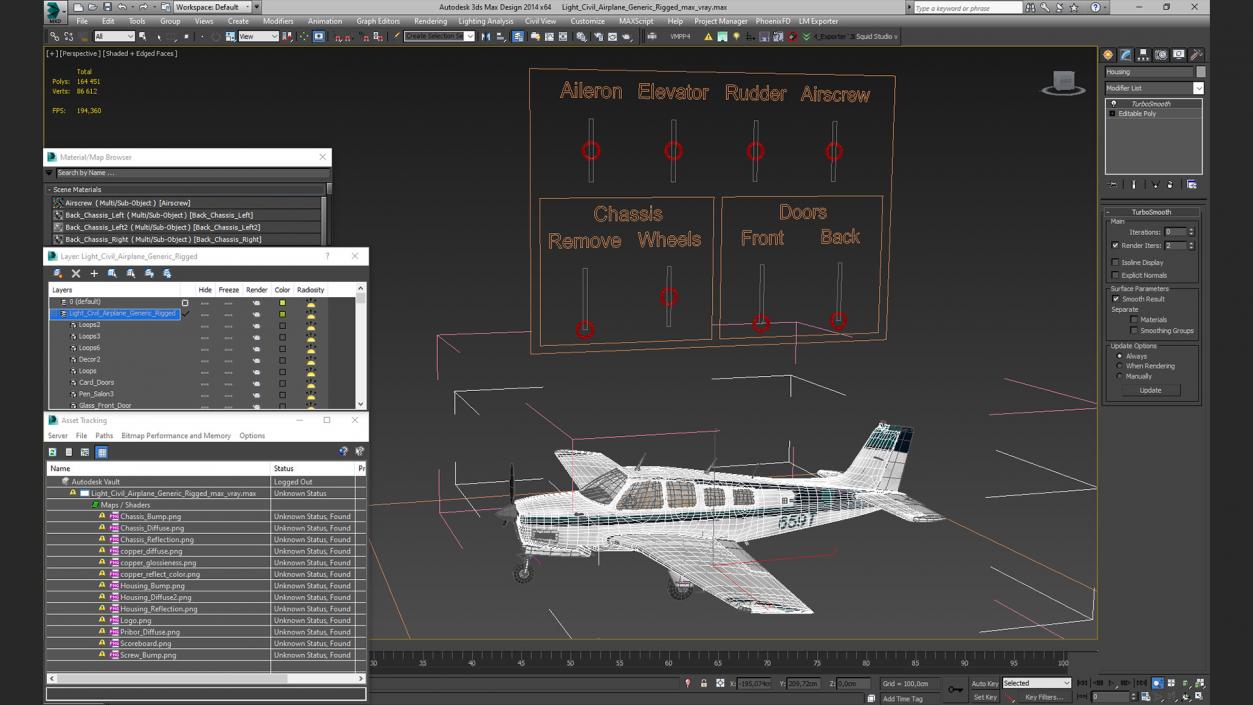 3D model Light Civil Airplane Generic Rigged