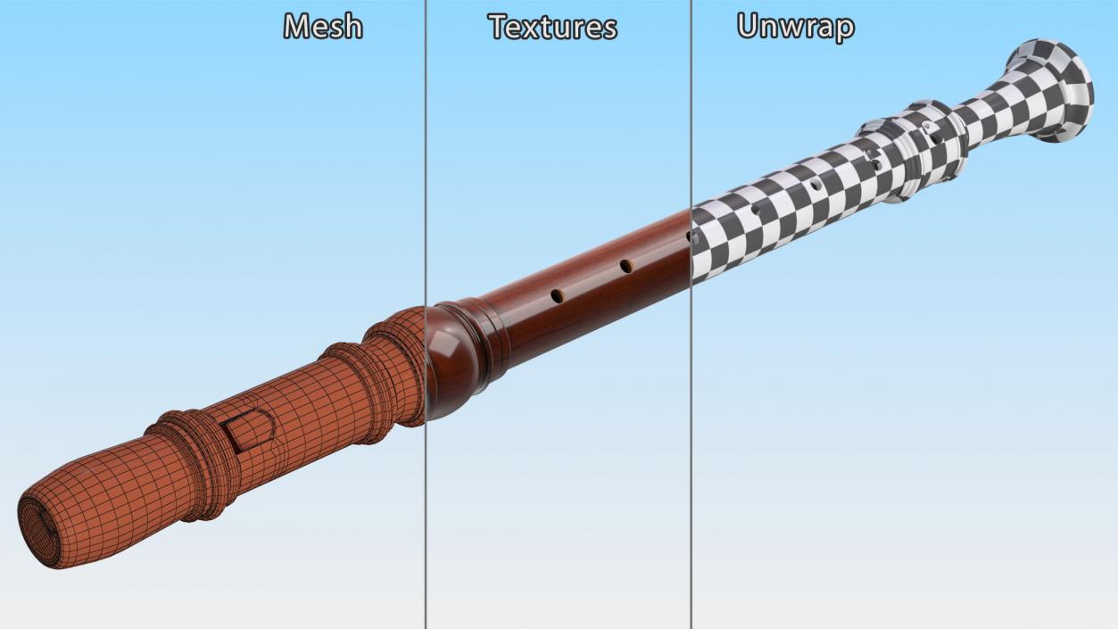 3D Wooden Recorder Flute