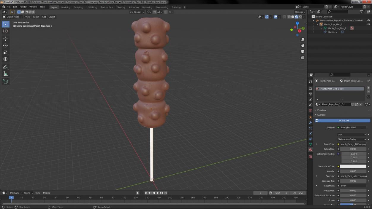 3D model Marshmallow Pop with Sprinkles Chocolate