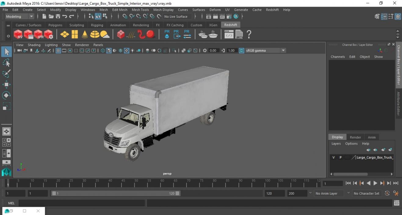 Large Cargo Box Truck Simple Interior 3D