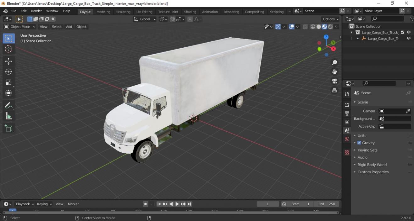 Large Cargo Box Truck Simple Interior 3D