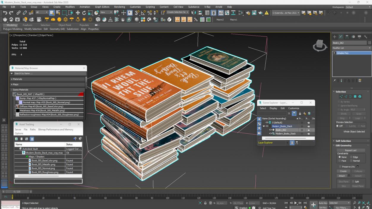 3D Modern Books Stack model