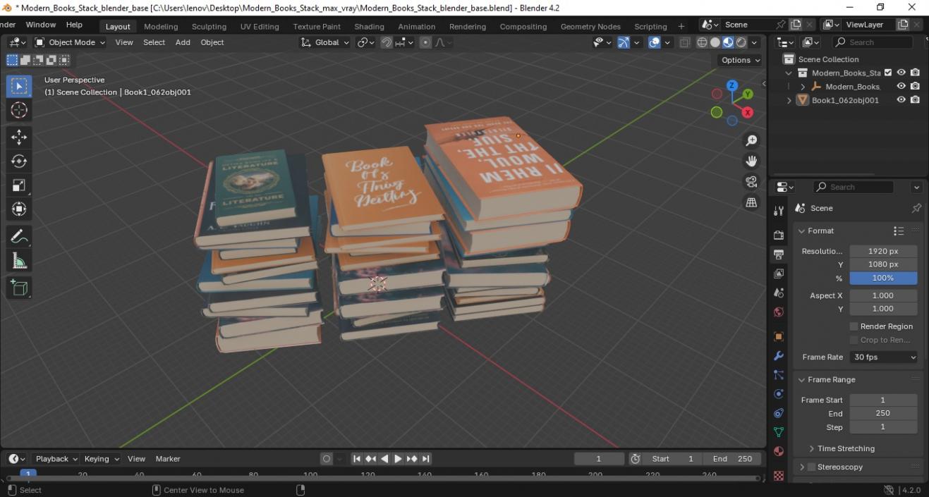 3D Modern Books Stack model