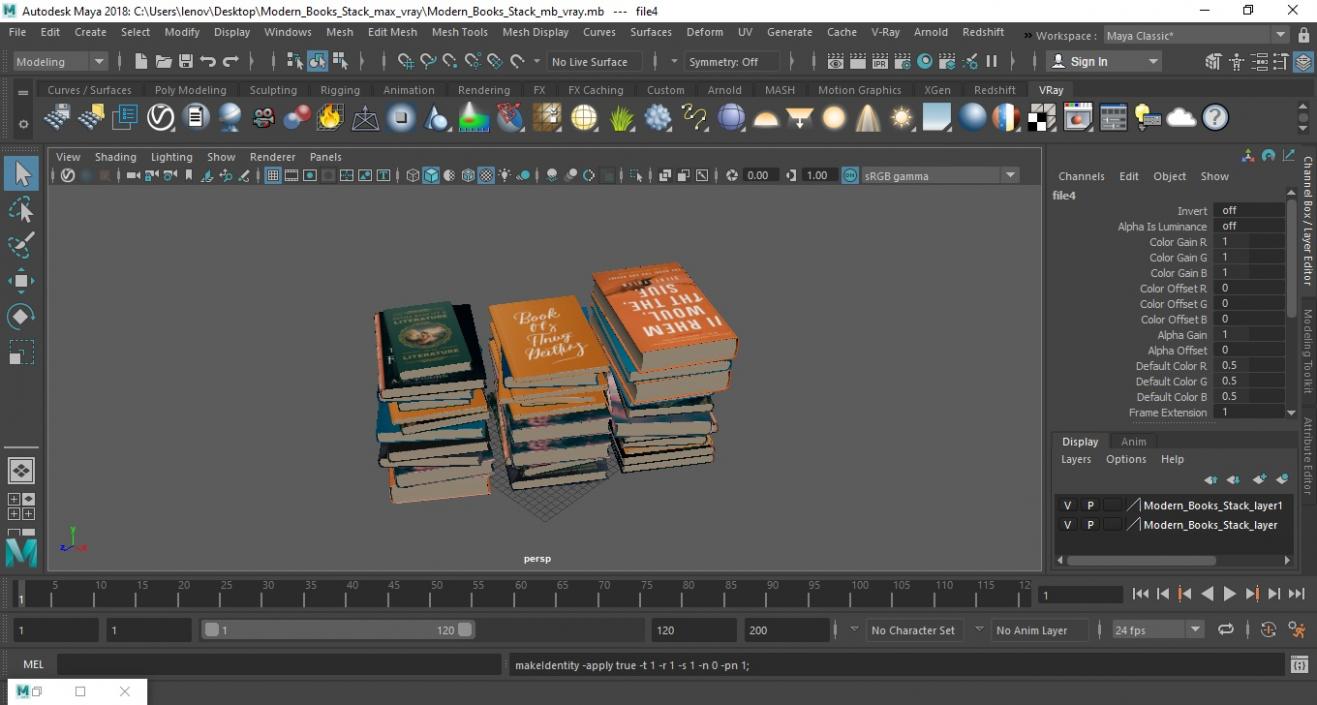 3D Modern Books Stack model