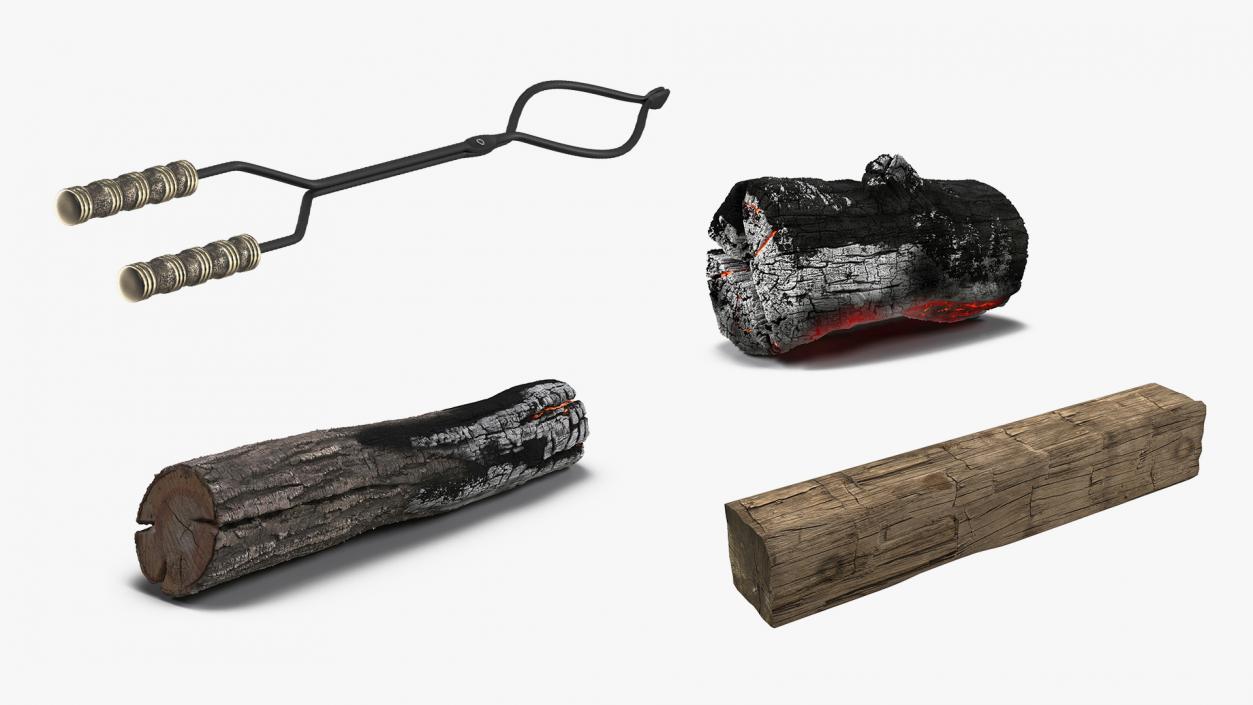 3D Fireplace Logs with Tong Tool  Collection