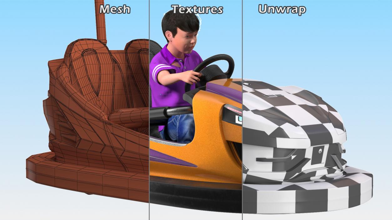 3D Bumper Car with Boy Rigged