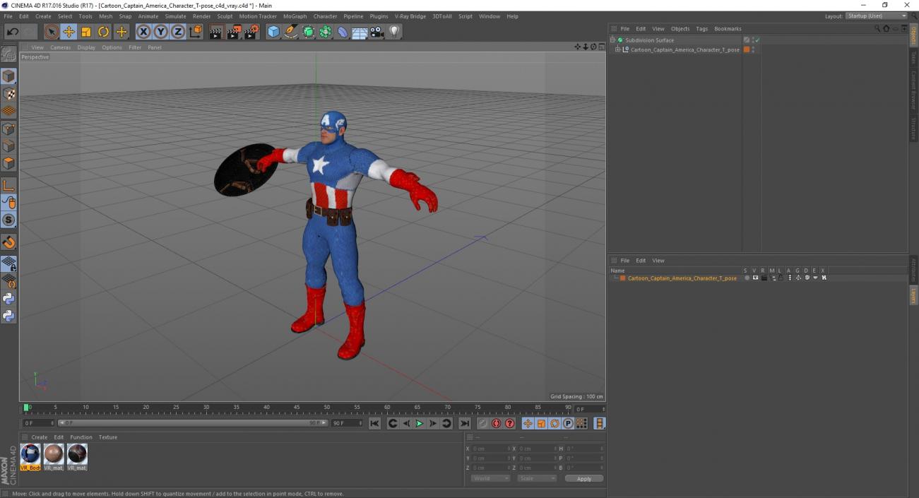 3D Cartoon Captain America Character T-pose(1) model