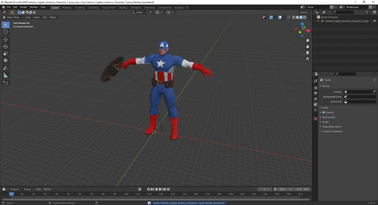 3D Cartoon Captain America Character T-pose(1) model