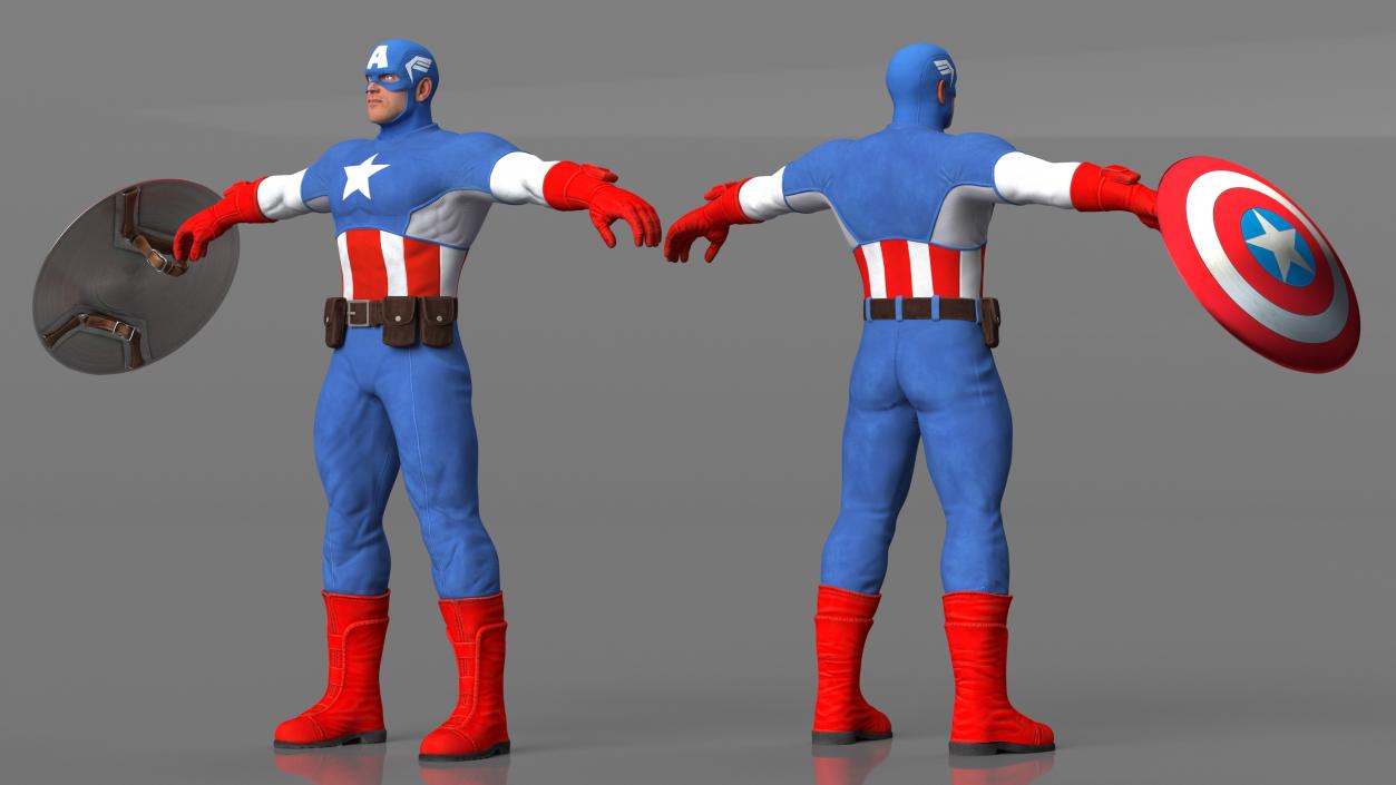 3D Cartoon Captain America Character T-pose(1) model