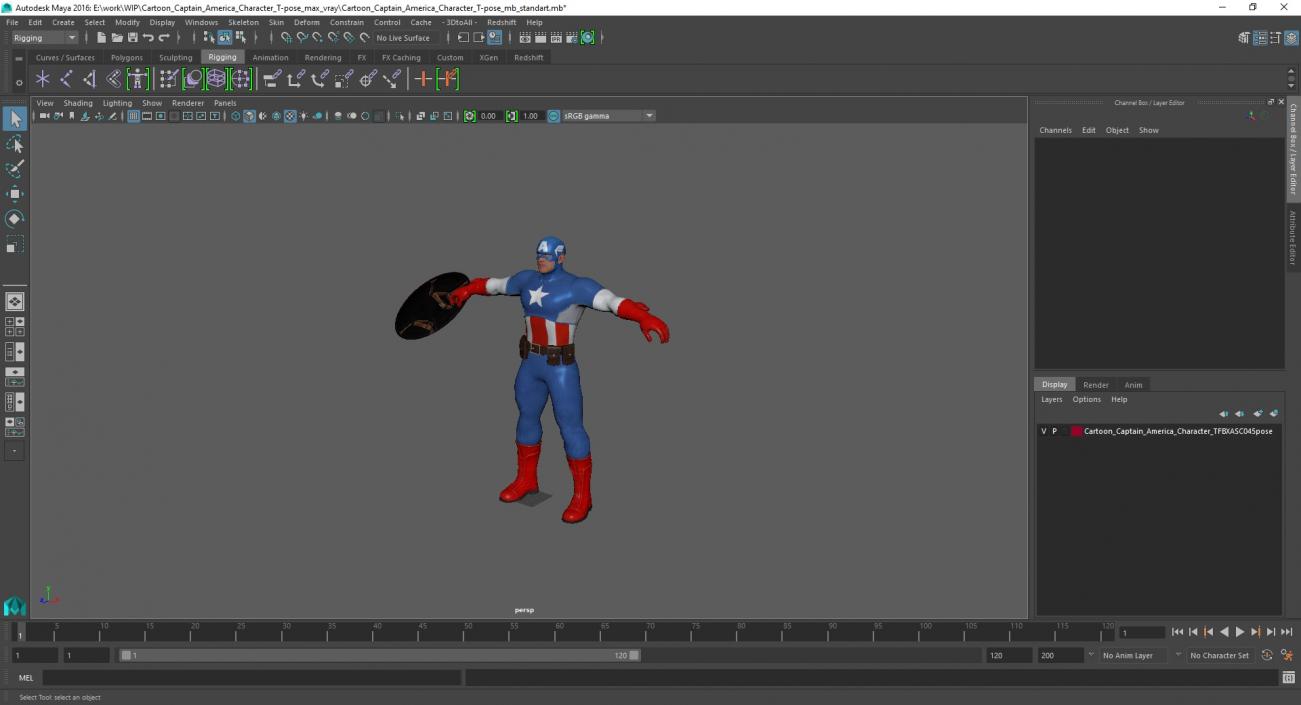 3D Cartoon Captain America Character T-pose(1) model