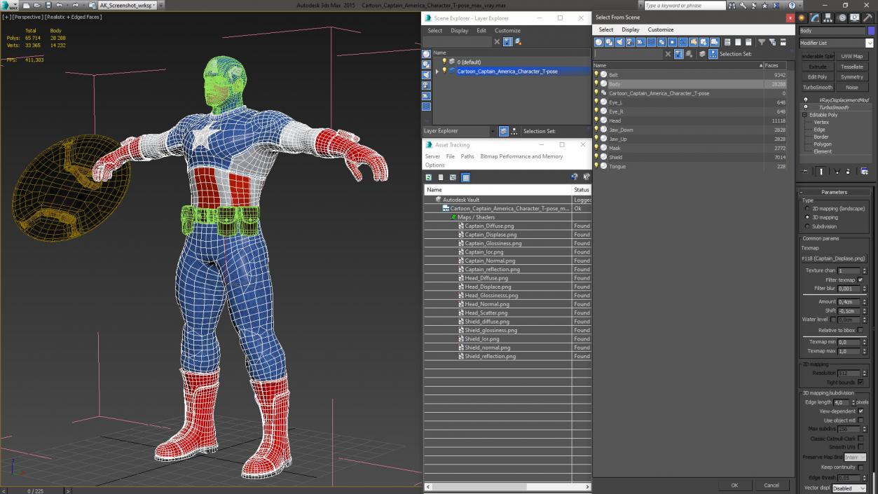 3D Cartoon Captain America Character T-pose(1) model