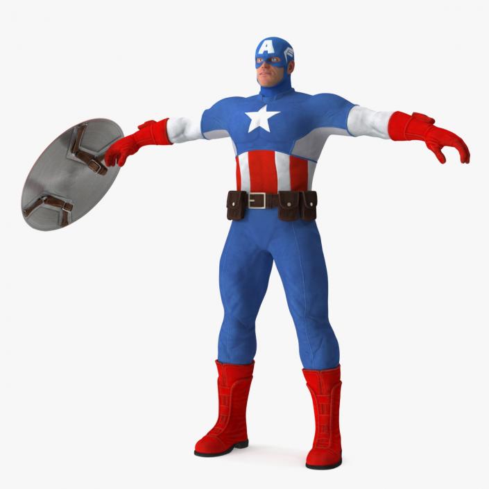 3D Cartoon Captain America Character T-pose(1) model