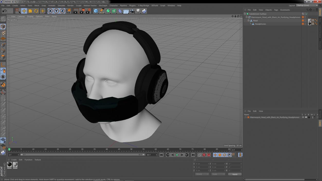 3D model Mannequin Head with Black Air Purifying Headphones