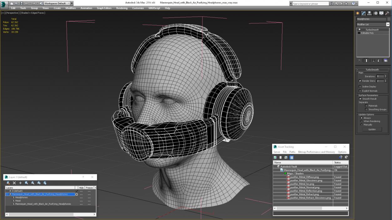 3D model Mannequin Head with Black Air Purifying Headphones