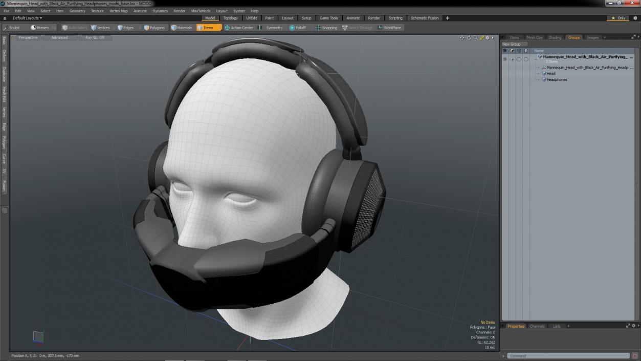 3D model Mannequin Head with Black Air Purifying Headphones