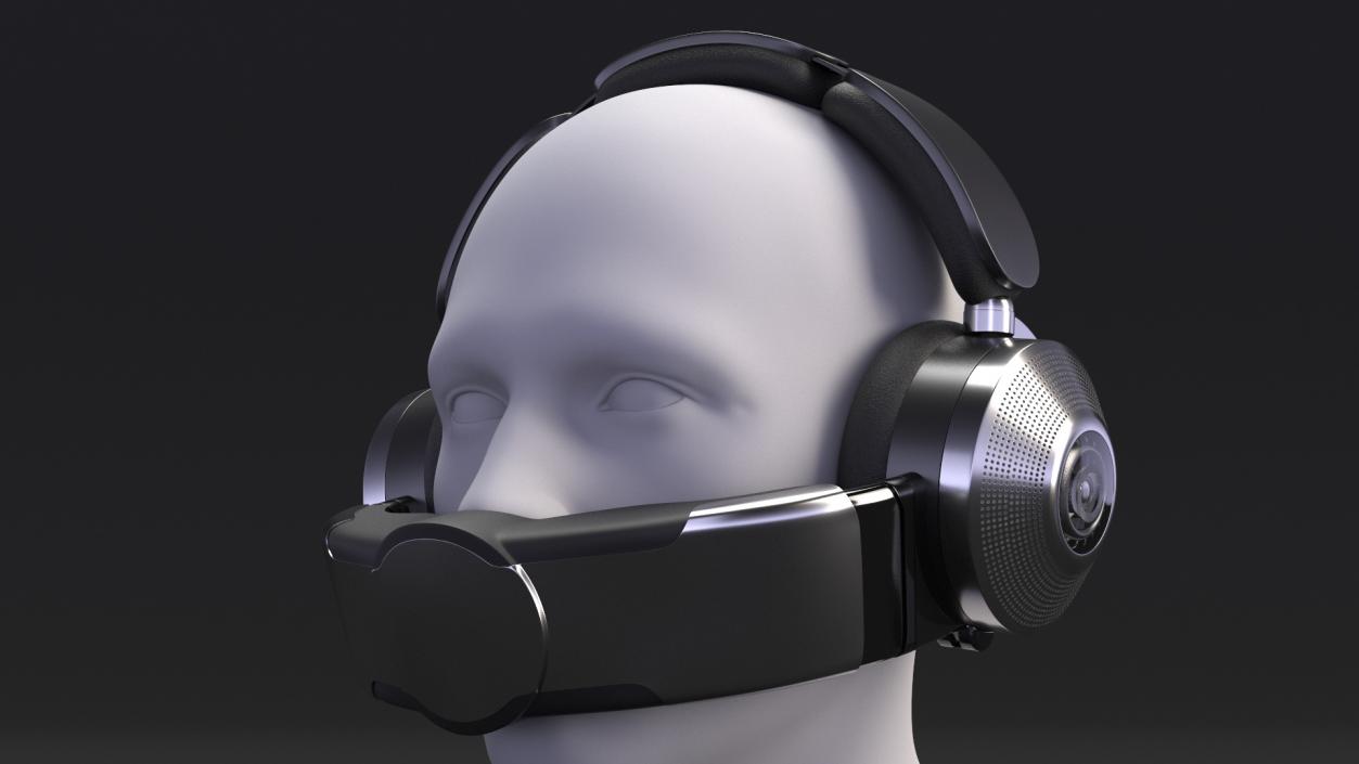 3D model Mannequin Head with Black Air Purifying Headphones