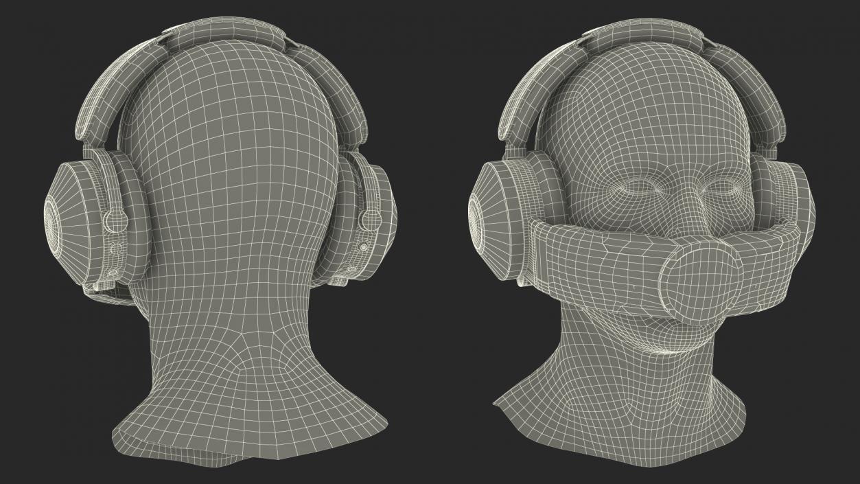 3D model Mannequin Head with Black Air Purifying Headphones