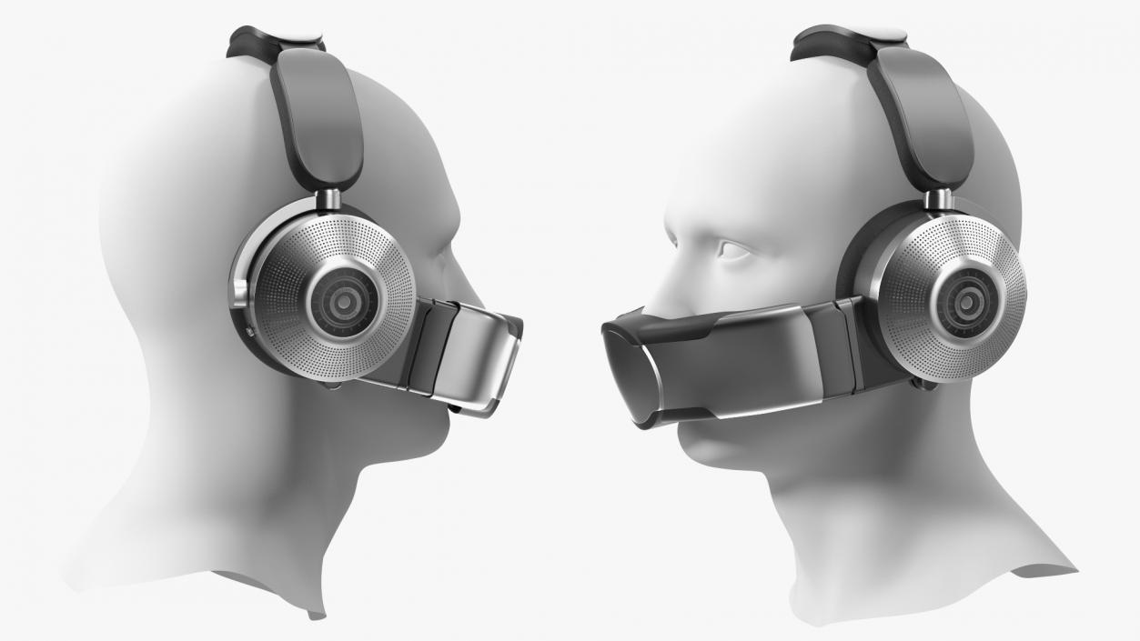 3D model Mannequin Head with Black Air Purifying Headphones