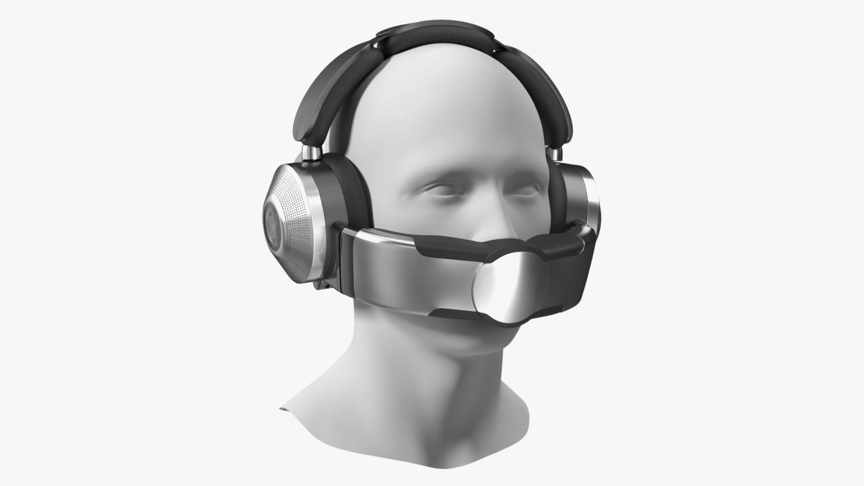 3D model Mannequin Head with Black Air Purifying Headphones