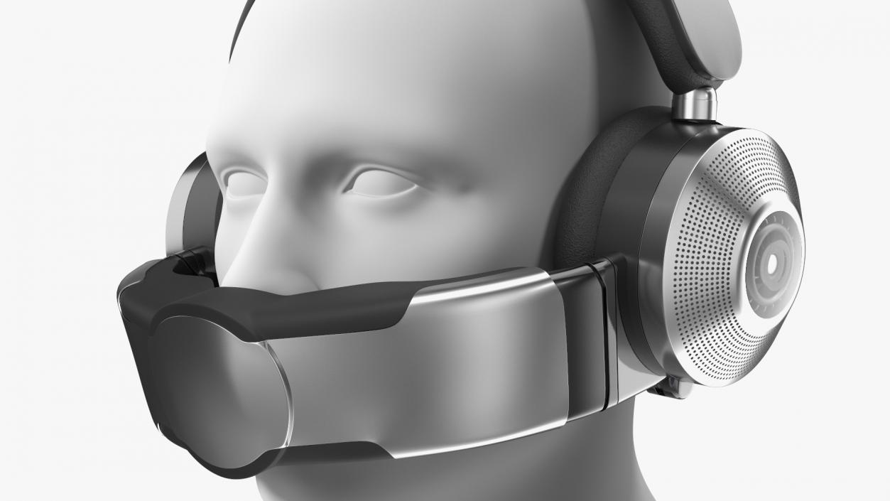 3D model Mannequin Head with Black Air Purifying Headphones