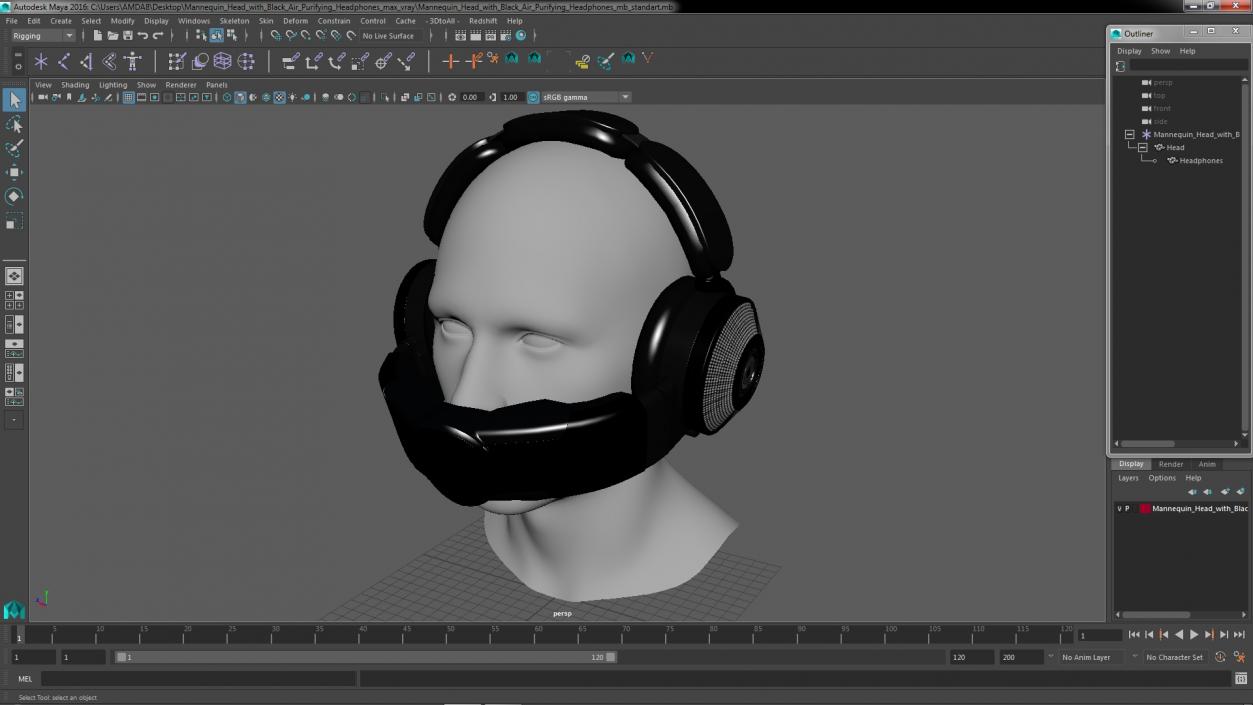 3D model Mannequin Head with Black Air Purifying Headphones