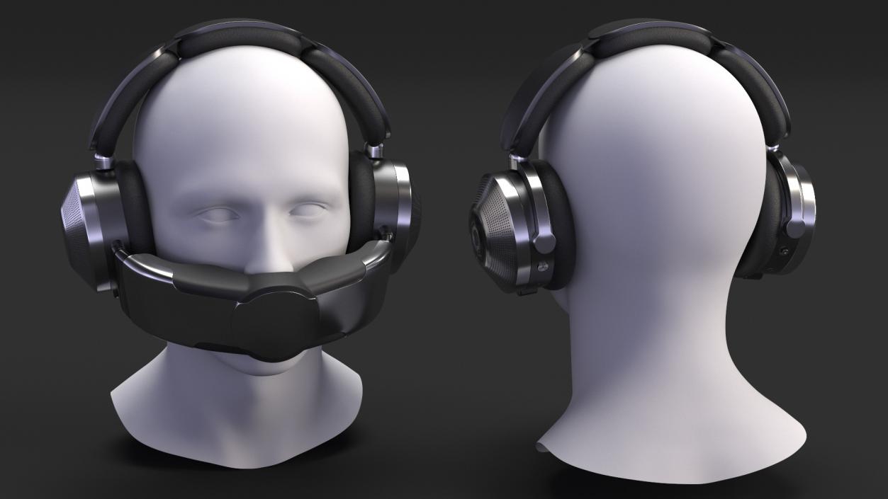 3D model Mannequin Head with Black Air Purifying Headphones