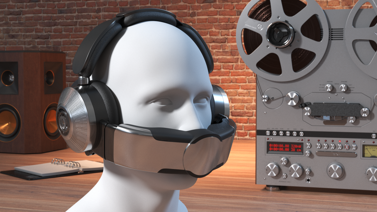 3D model Mannequin Head with Black Air Purifying Headphones