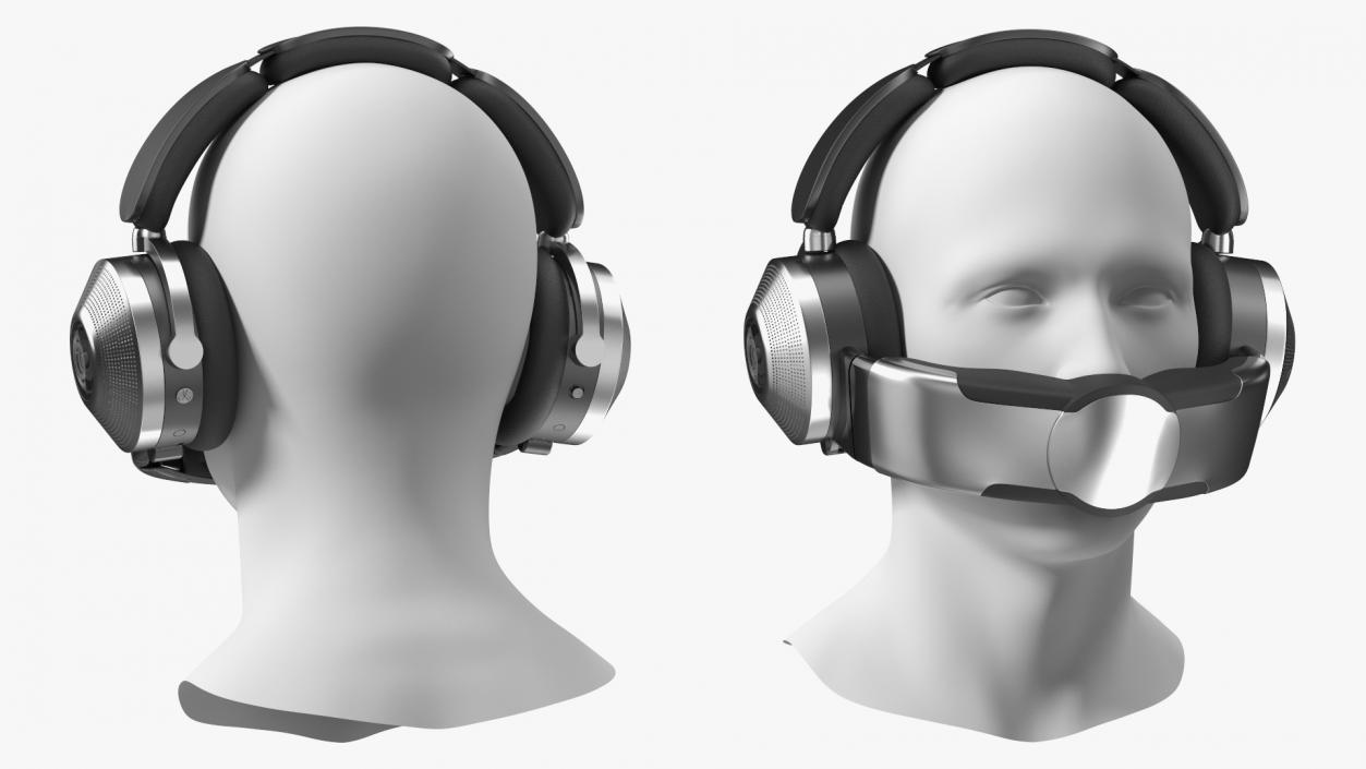 3D model Mannequin Head with Black Air Purifying Headphones