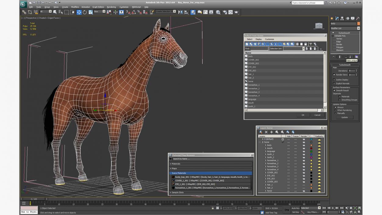 3D Bay Horse Fur model