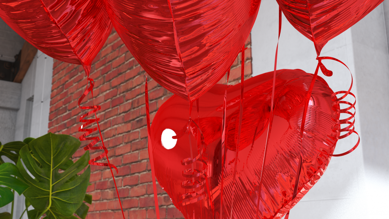 Helium Red Heart Shape Balloons Bouquet 3D model