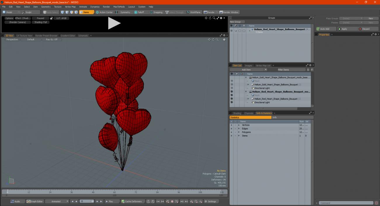 Helium Red Heart Shape Balloons Bouquet 3D model